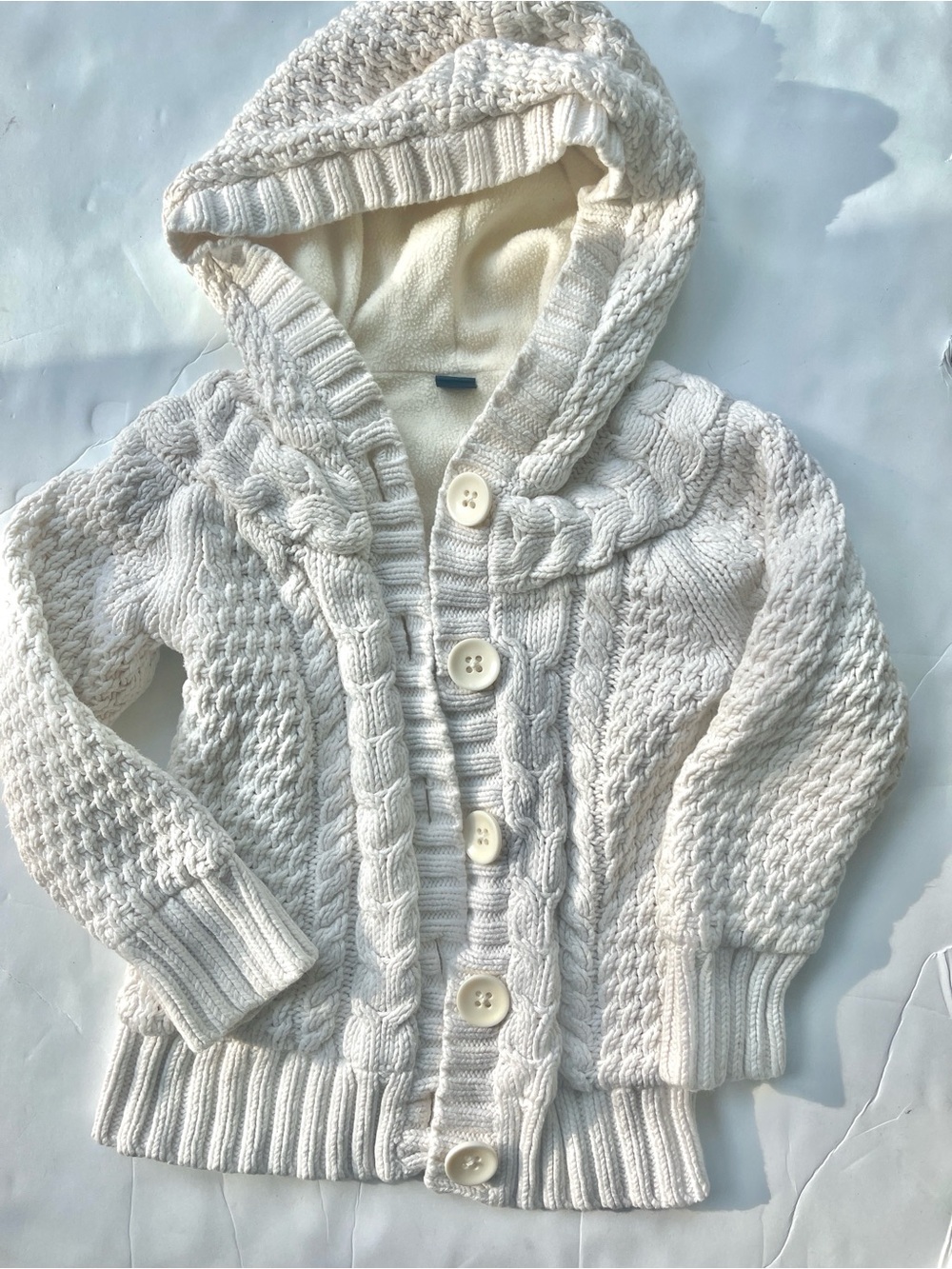 GAP kids size 3 Cream Cable Knit Hooded Cardigan